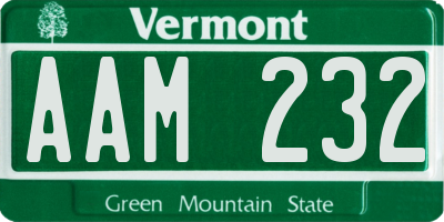 VT license plate AAM232