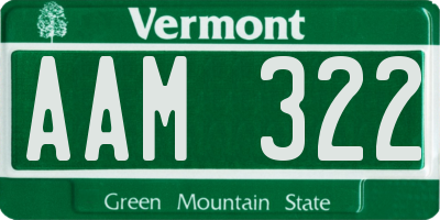 VT license plate AAM322