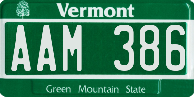 VT license plate AAM386