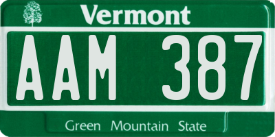 VT license plate AAM387