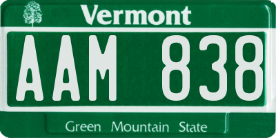 VT license plate AAM838