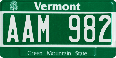 VT license plate AAM982
