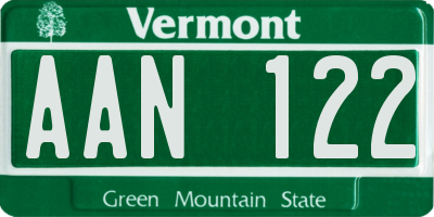 VT license plate AAN122