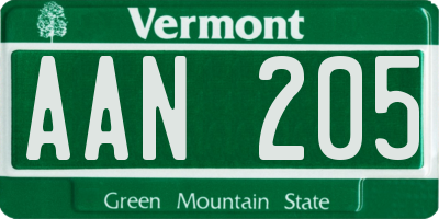 VT license plate AAN205