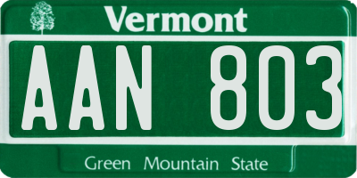 VT license plate AAN803