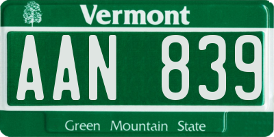 VT license plate AAN839