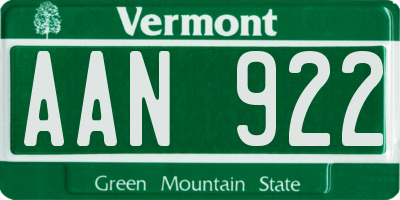 VT license plate AAN922