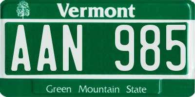 VT license plate AAN985