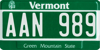VT license plate AAN989