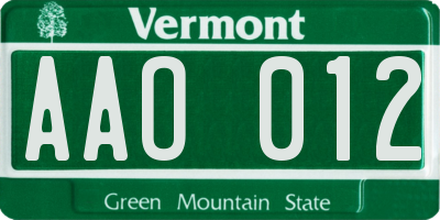 VT license plate AAO012