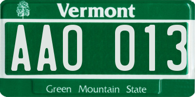 VT license plate AAO013