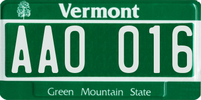 VT license plate AAO016