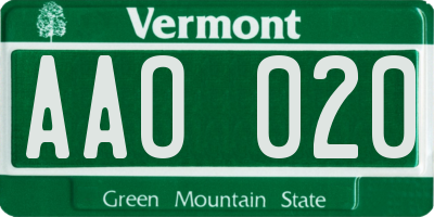 VT license plate AAO020