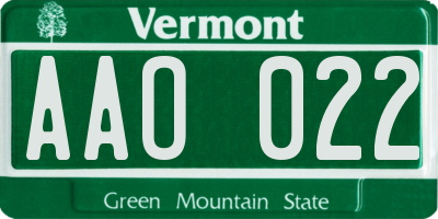 VT license plate AAO022
