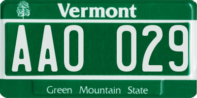 VT license plate AAO029