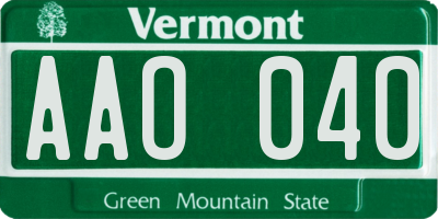 VT license plate AAO040