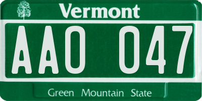 VT license plate AAO047