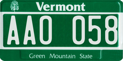 VT license plate AAO058