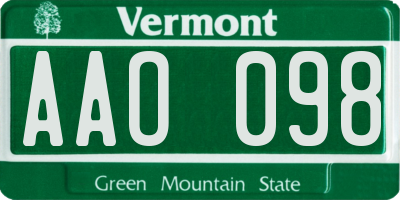 VT license plate AAO098