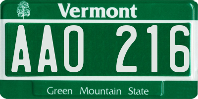 VT license plate AAO216
