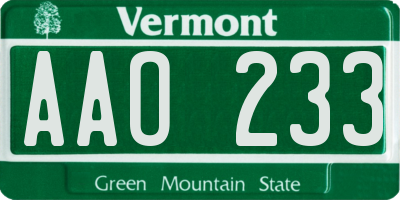 VT license plate AAO233