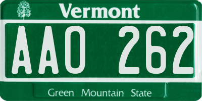 VT license plate AAO262