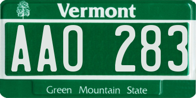 VT license plate AAO283