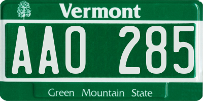 VT license plate AAO285