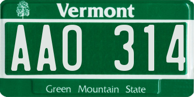 VT license plate AAO314