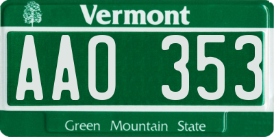VT license plate AAO353