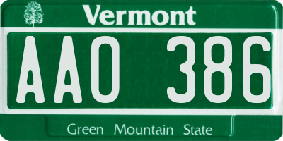 VT license plate AAO386