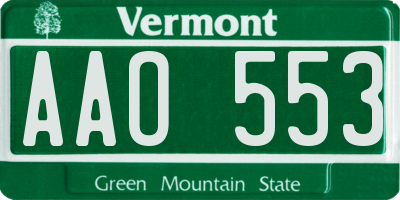 VT license plate AAO553