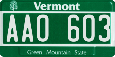 VT license plate AAO603