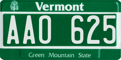 VT license plate AAO625