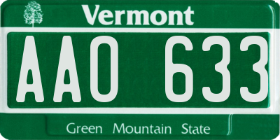 VT license plate AAO633