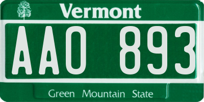 VT license plate AAO893
