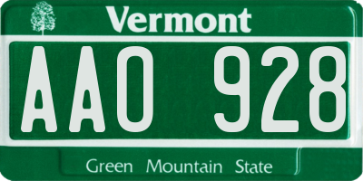 VT license plate AAO928