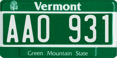 VT license plate AAO931