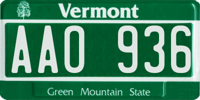 VT license plate AAO936