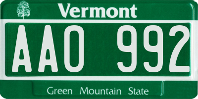VT license plate AAO992