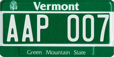 VT license plate AAP007