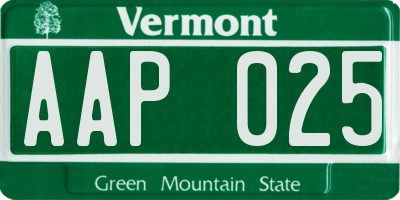 VT license plate AAP025