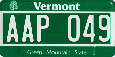 VT license plate AAP049