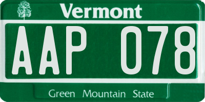VT license plate AAP078