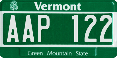 VT license plate AAP122