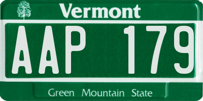 VT license plate AAP179