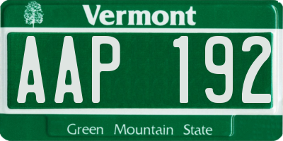 VT license plate AAP192