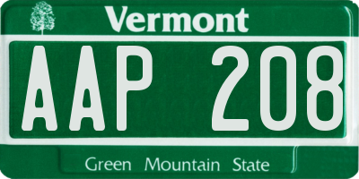 VT license plate AAP208