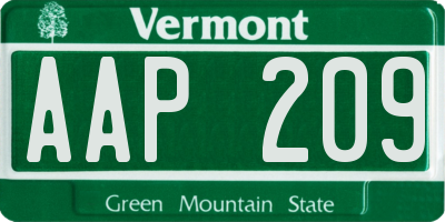 VT license plate AAP209