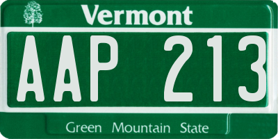 VT license plate AAP213